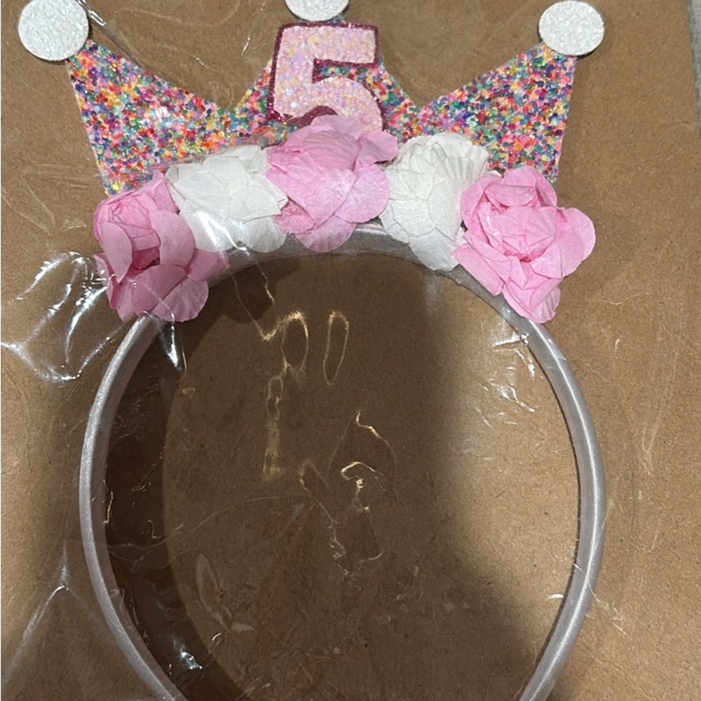 Pink and White Birthday Crown Headband